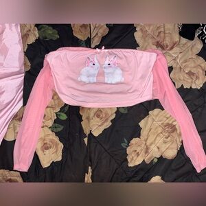 SHEIN Pink Crop Top with Bunny Design